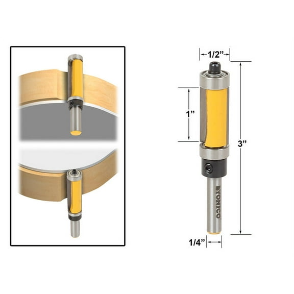Yonico Flush Trim Router Bit Top & Bottom Bearing - 1"H X 1/4" Shank - 14981q