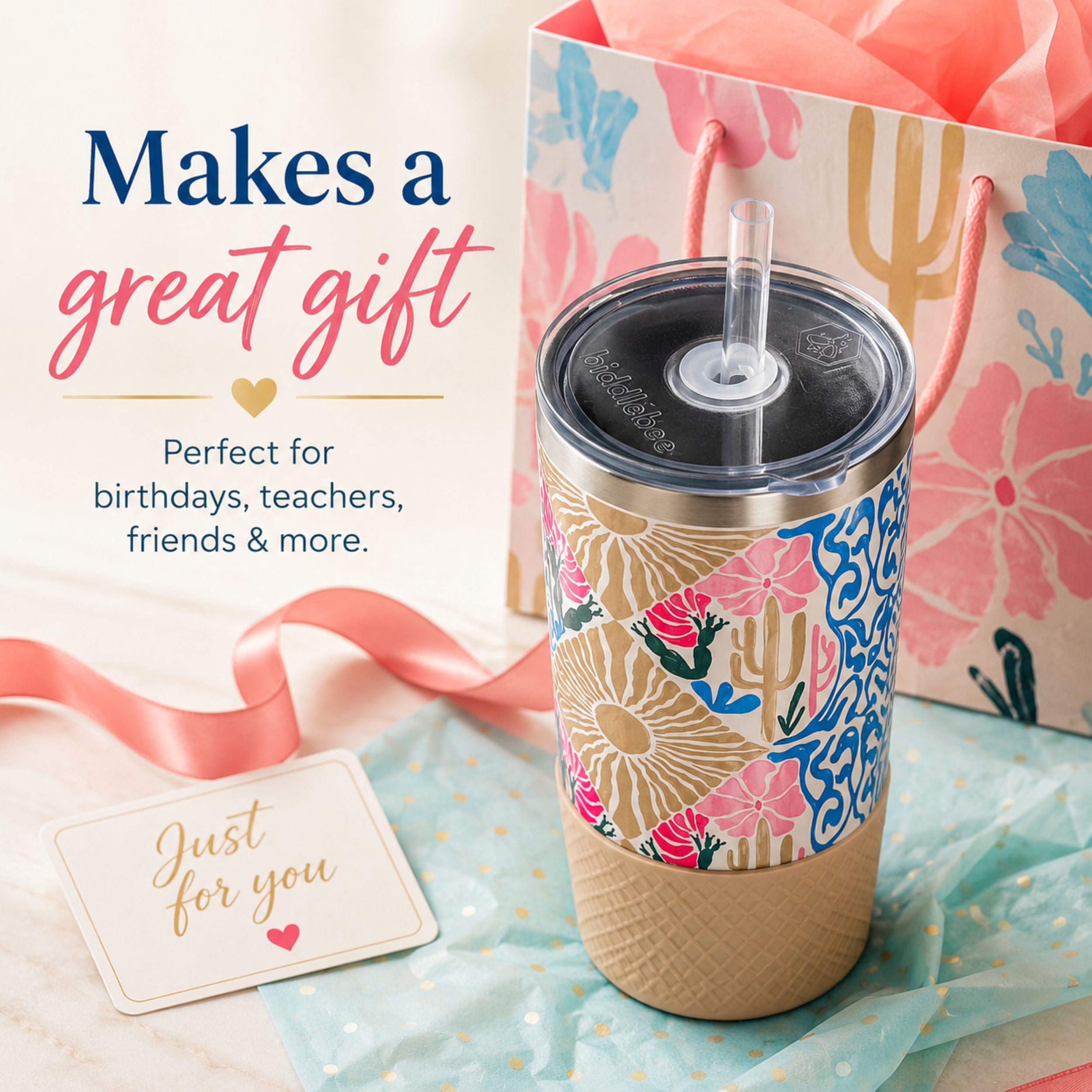 Biddlebee 20oz Insulated Stainless Steel Tumbler with Straw and Silicone Boot, Desert Dreams