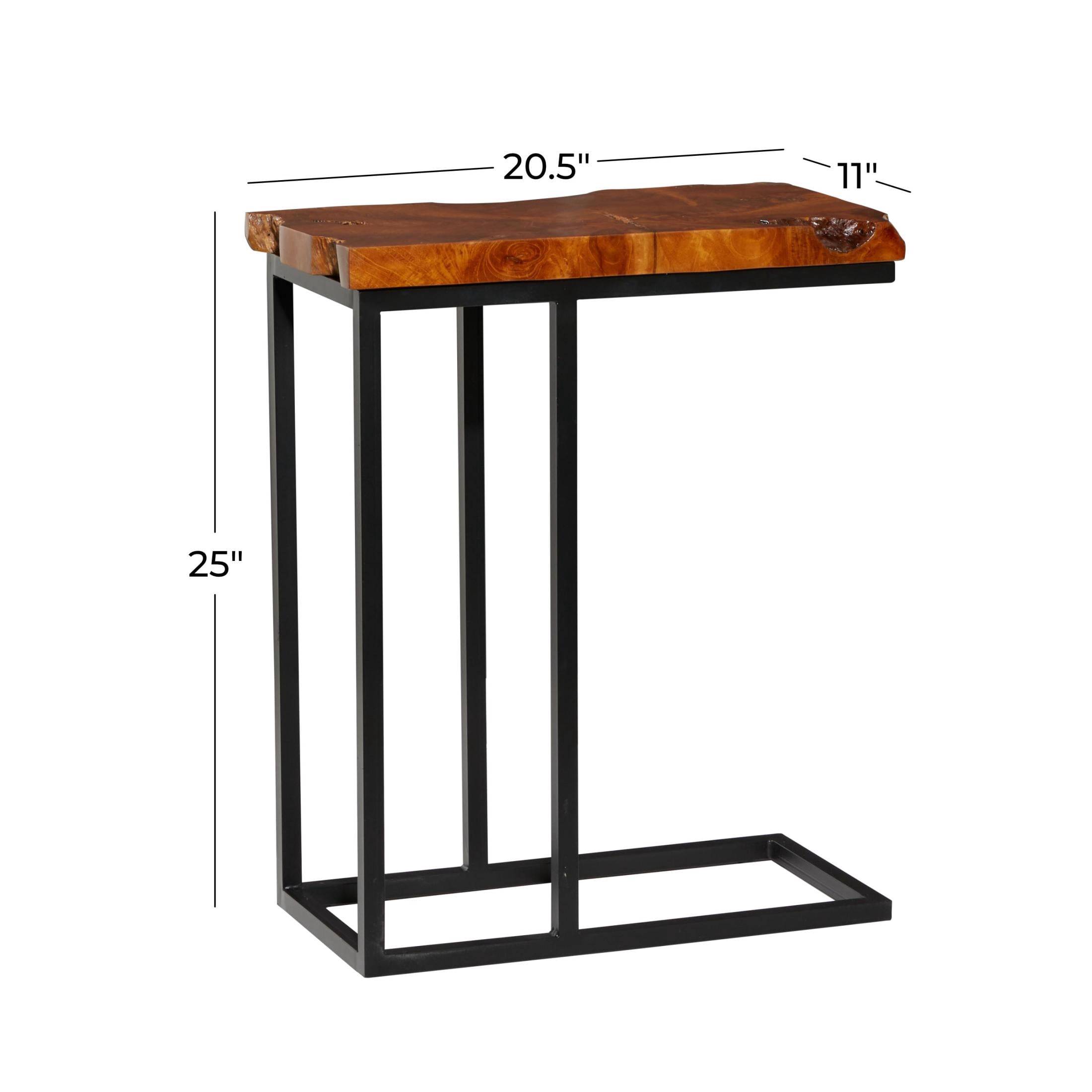 DecMode 11" x 25" Brown Teak Wood Live Edge Top Accent Table with Black Metal Base, 1-Piece