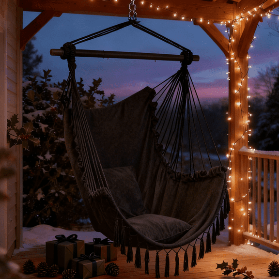 Ktaxon Hammock Chair Hanging Rope Swing Seat with 2 Cushions Perfect for Indoor Outdoor-Gray