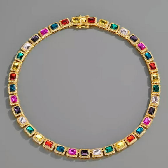 GKNET 10mm Hip Hop Colorful Crystal Cuban Chain Necklace Bracelets Bling Chokers Gift-Necklace 18inch(45cm)-Gold