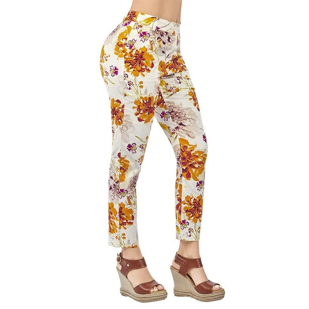 983-79 Pantalon Para Dama Mujer En Color Ivory Multicolor Elaborado De Gabardina Stretch. Cklass 983-79