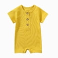 thumbnail image 2 of KPOPLK Baby Boy Romper for 0 3 6 9 12 18 24 36 48 Months Newborn Infant Summer Clothes Solid Color Ribbed Short Sleeve Jumpsuit Bodysuit One Piece Outfit 0-24M(12-18 Months,Yellow), 2 of 4