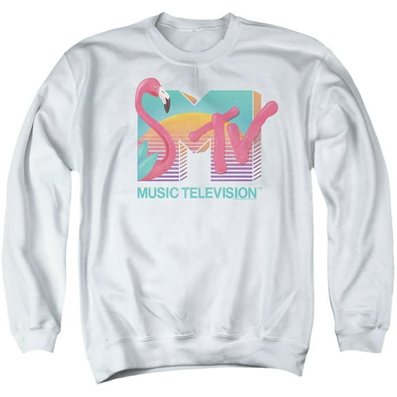 Mtv Flamingo Logo Unisex Adult Crewneck Sweatshirt (Large) White