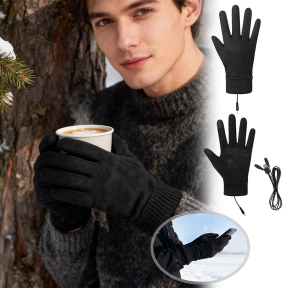 USB Heated Touchscreen Gloves for Cycling & Outdoor Sports, Winter Warm Cloth Gloves with Anti- Screen, Rechargeable Heating for Cold Weather