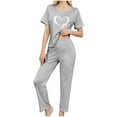 thumbnail image 5 of asdoklhq Womens Christmas Pajamas 3PCS Women's Home Casual Pants Short Sleeves Tops and Shorts Pajamas Set Gray M, 5 of 8