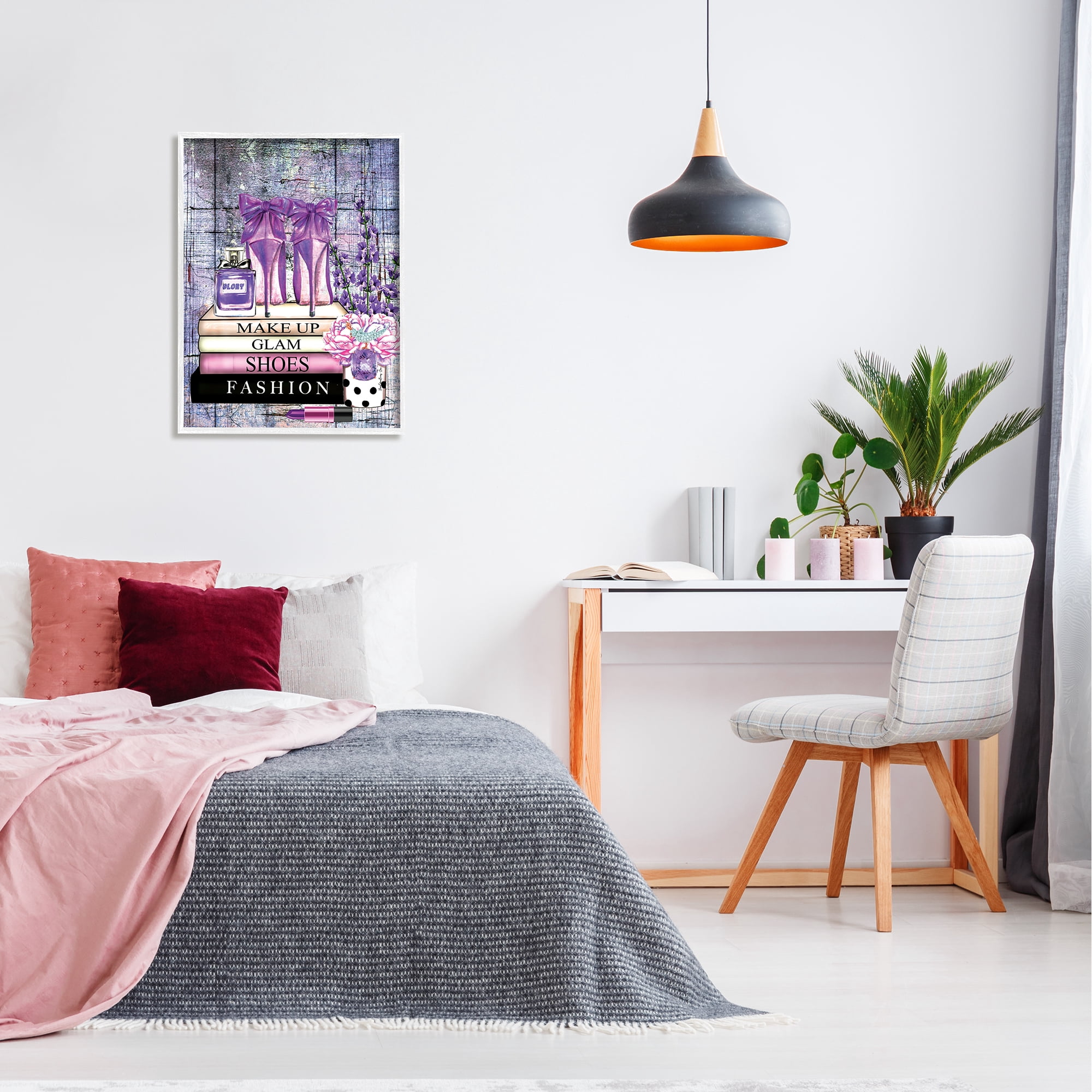 Stupell Industries Modern Purple Fashion Books Beauty & Fashion Painting White Framed Art Print Wall Art, 24 x 30
