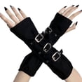 thumbnail image 3 of Guantes largos para mujer con orificio para el pulgar, 3 hebillas, decoración, elegantes guantes sin dedos para fiesta de Cosplay, color negro, 3 of 5