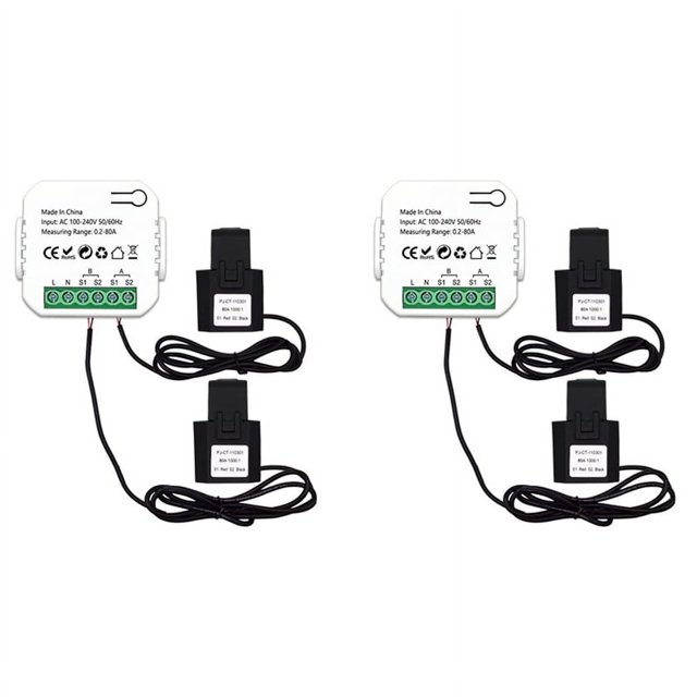 2X Medidor de EnergíA Tuya Smart ZigBee Bidireccional de 2 VíAs con Abrazadera de Sensor de Corriente App Monitor Potencia 100-240VAC, 2 Canales 2CT