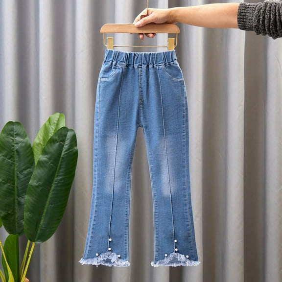 Toddler Girls' Jeans Elastic High Waist Wide Leg Denim Pants Teen Girl Clothes for Little Girls 5-6 Years Cute Girl Clothing