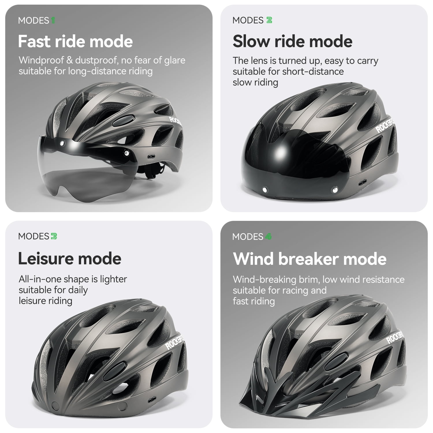 ROCKBROS Cycling Helmet Ultralight Protective Helmet with Magnetic Goggles & Windproof Brim for Men Women