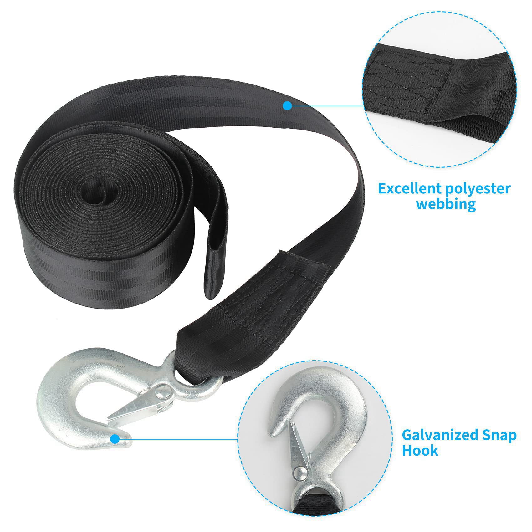 Boat Trailer Winch Strap Replacement with Hook for Boat, Fishing Jet