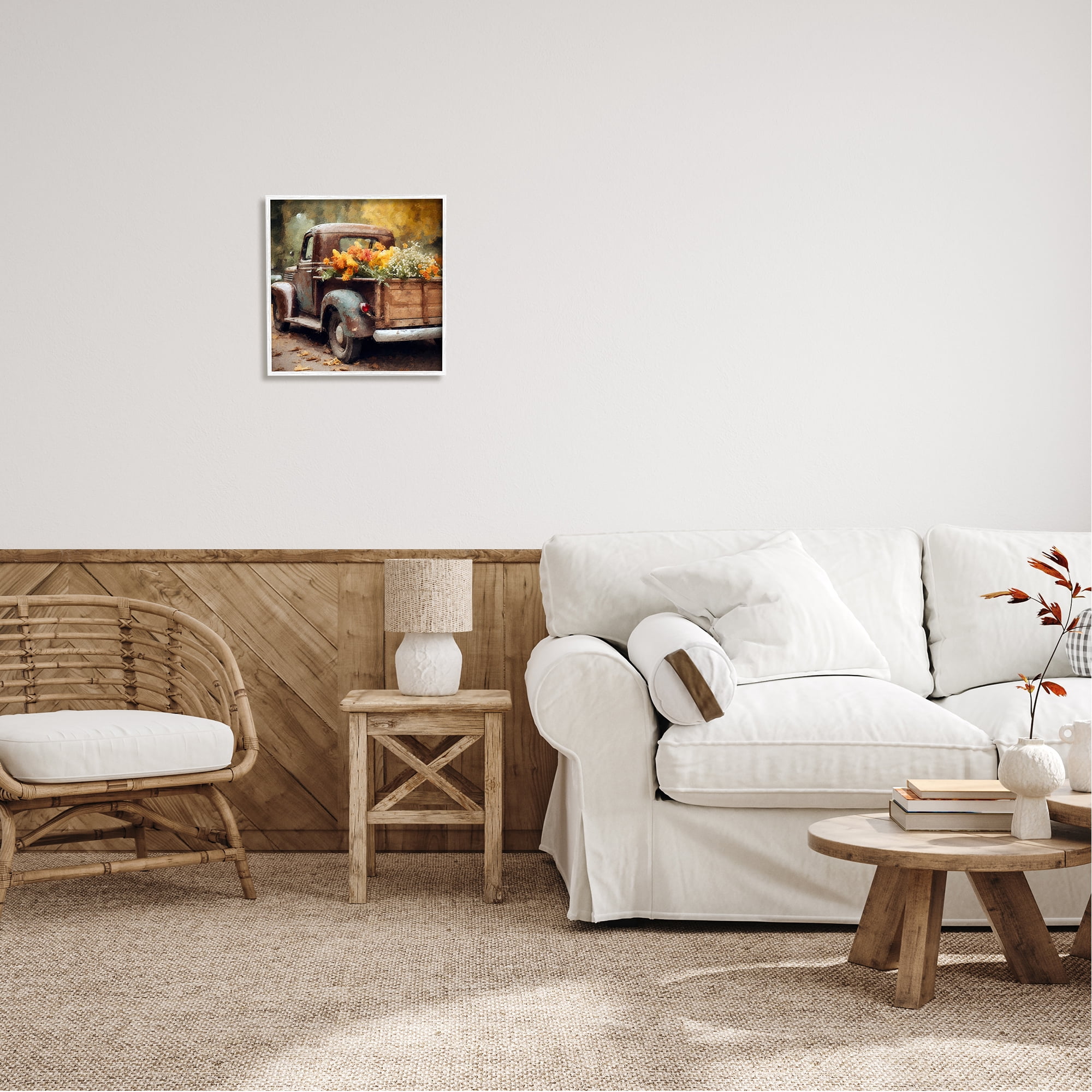 Stupell Industries Autumnal Plants in Truck Holiday Painting White Framed Art Print Wall Art, 17 x 17