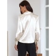 thumbnail image 3 of DARING DIVA Women's Satin Blouses Striped Long Sleeve Tie Neck Business Tops XS Apricot, 3 of 6