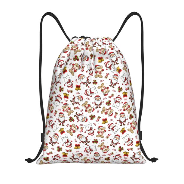 Fotbe Christmas Santa Cartoon Snowman Bolsa Mochila con Cordón Estampada, Bolsa de Gimnasio Deportiva, Bolsa Cinch, Bolsa con Cordón para Hombres y Mujeres-Medium