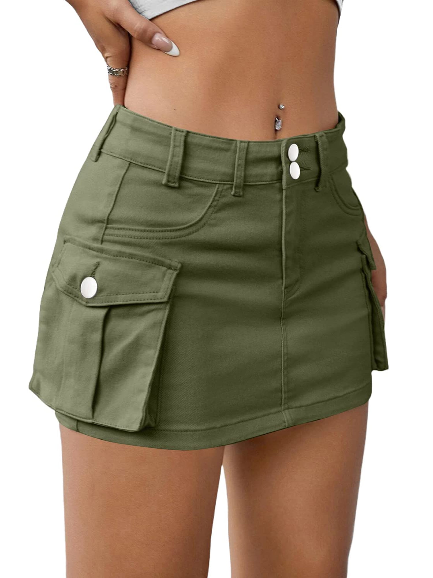 nvzhuang Women Mini Skirt Vintage Low Waist Cargo Skirt