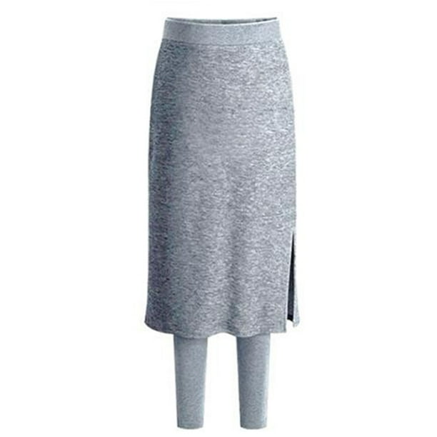 Pantalones tipo falda con leggings gruesos y afelpados para mujer: ropa informal cálida para el invierno, tallas L-XXXXL con detalles de cintura/cadera/longitud; lavables a mano y a máquina