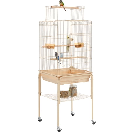 SmileMart 53.5  Metal Rolling Bird Cage with Play Top Stand  Almond