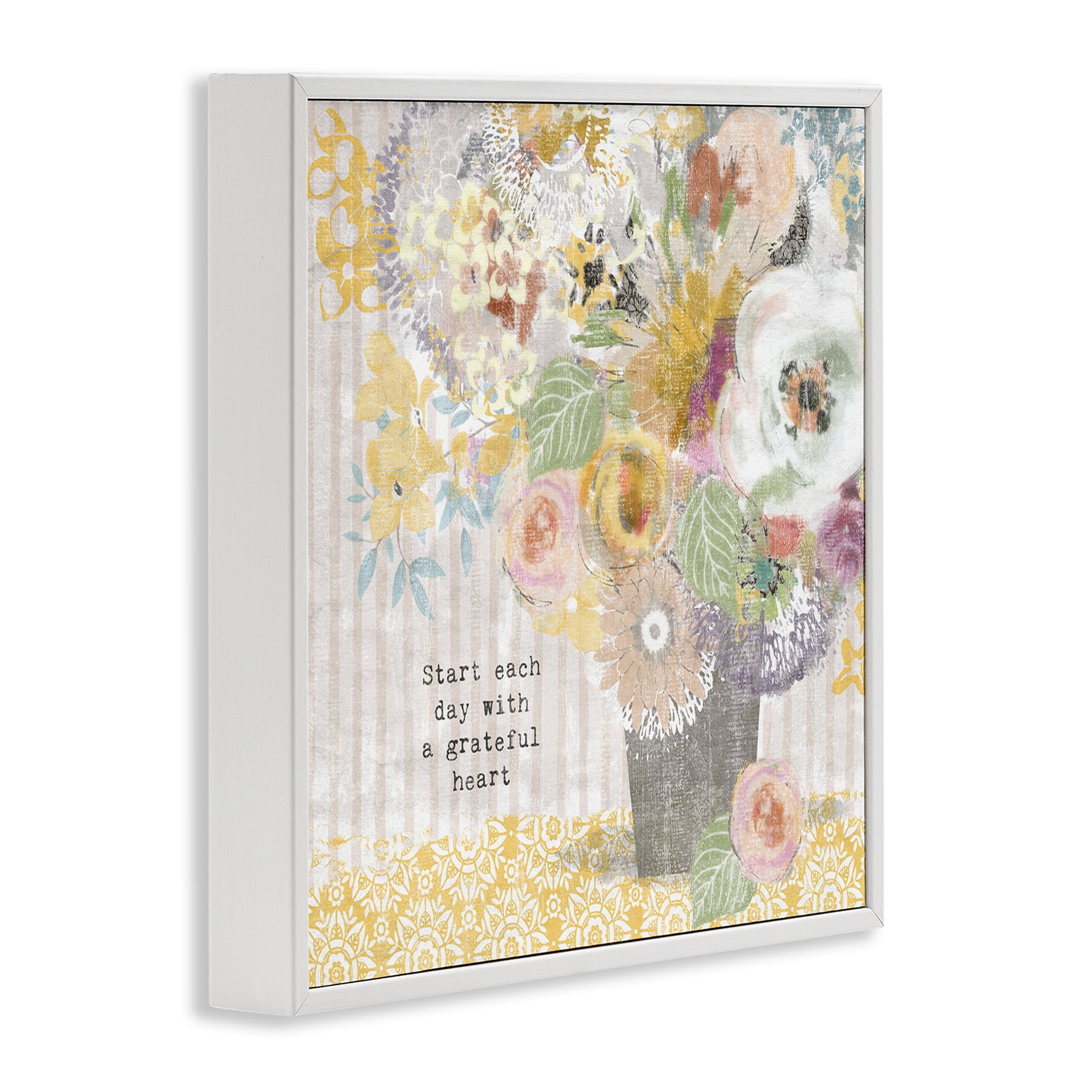 Stupell Industries Floral Inspirations Grateful Heart White Framed Giclee Art, design by Suzanne Nicoll