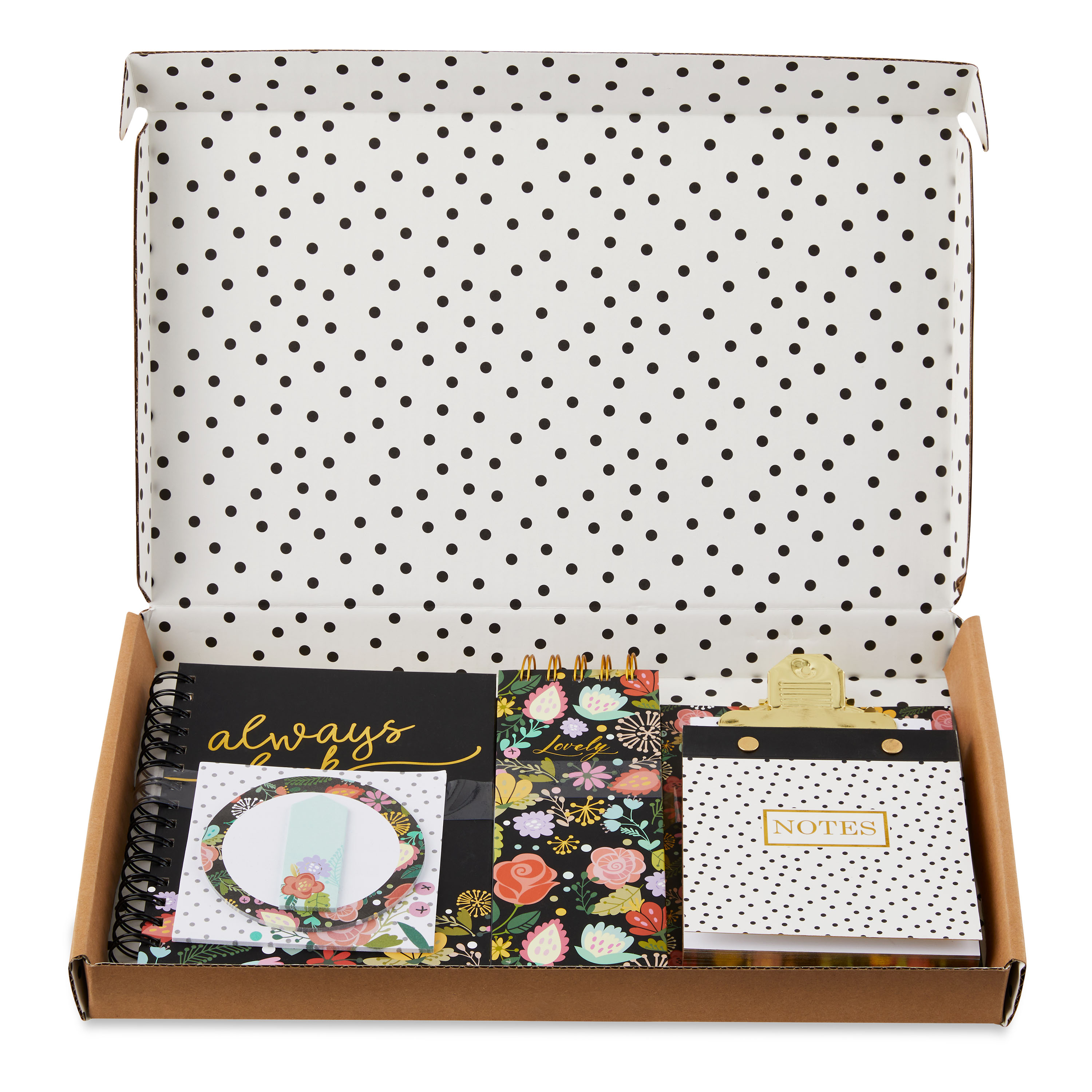 Pen+Gear Stationery Gift Sets, Black Ditsy Floral, Ruled Paper, Journal, Notepad, Sticky Notes