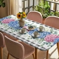 thumbnail image 3 of Blue Pink Hydrangea Table Cloths for 5 Foot Rectangle Tables, Eucalyptus Leaves Summer Botanical Plaid Patio Waterproof Elastic Fitted Tablecloths, Washable Rectangular Table Cover for Camping, 3 of 8