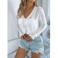 thumbnail image 4 of Women'S Tie Front Long Sleeve Scalloped Crop Cardigan Knit Top White S, 4 of 9
