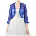 thumbnail image 2 of EliteGoogv Women Sheer Lace Bolero Jacket 3/4 Flare Sleeve Scalloped Edge Open Front Cardigan Bridal Wedding Cover Up For Evening Dress Formal Occasion Daily Wear,Blue,One Size, 2 of 6