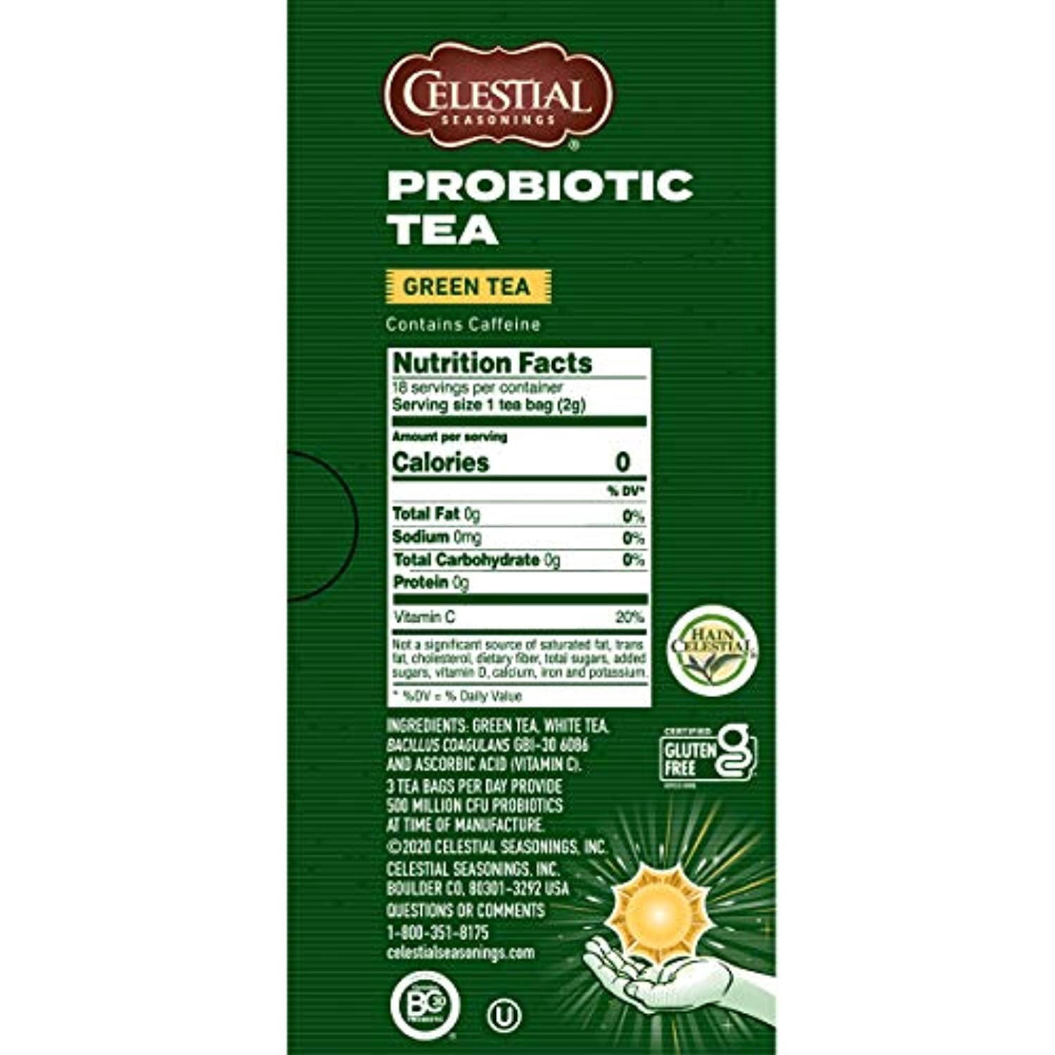 Celestial Seasonings Green Tea, Authentic Green, Contains Caffeine, 18 Tea Bags (Pack Of 6)