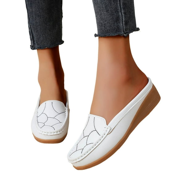 Mepaouo Mules for Women Comfortable Dressy Round Toe Wedge Slides Clogs Backless Slip on Work Loafers