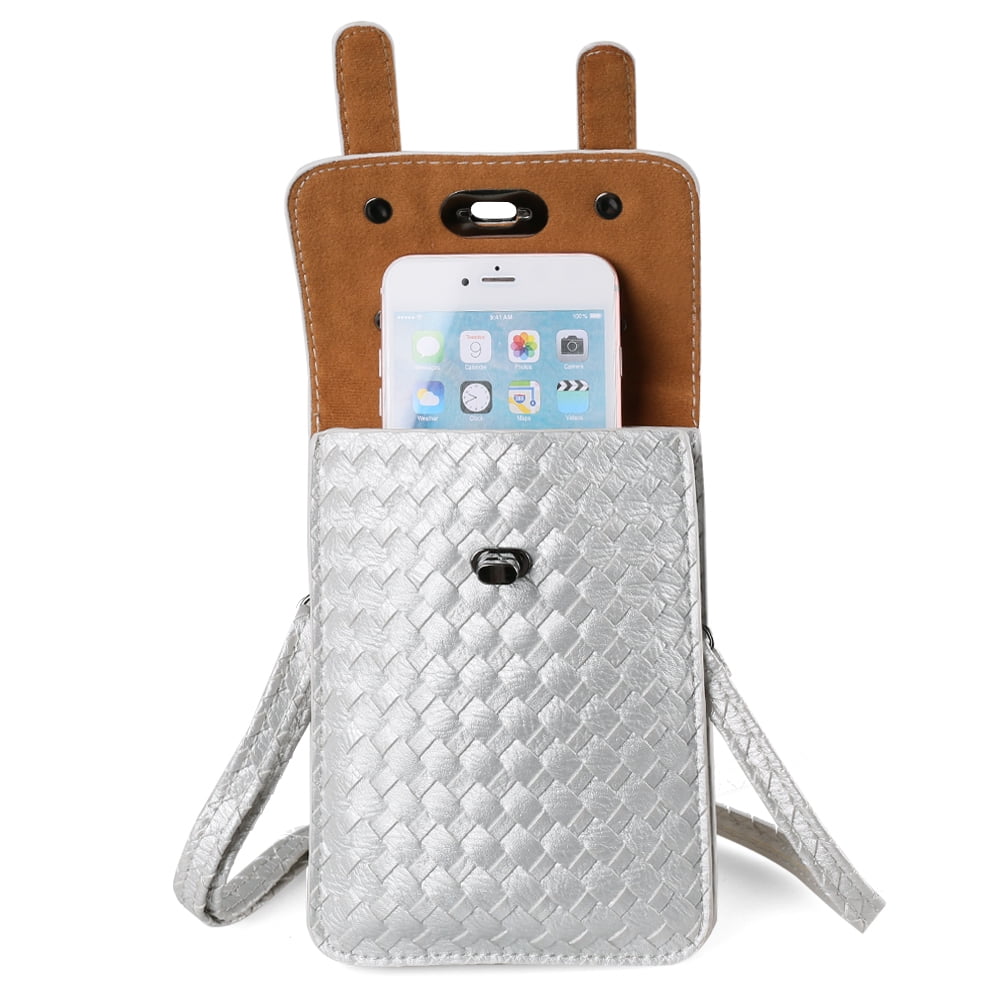 Vegan Leather Braid Woven Crossbody Purse For Apple iPhone XS Max / XS / XR / X With Adjustable Shoulder Strap And Two Compartments For Travel, Festivals, And Every Day Use (Black)
