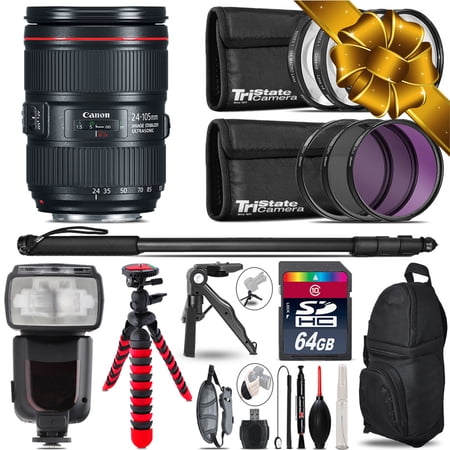 Canon 24-105mm IS II + Professional Flash + Macro Kit - 64GB Accessory Bundle