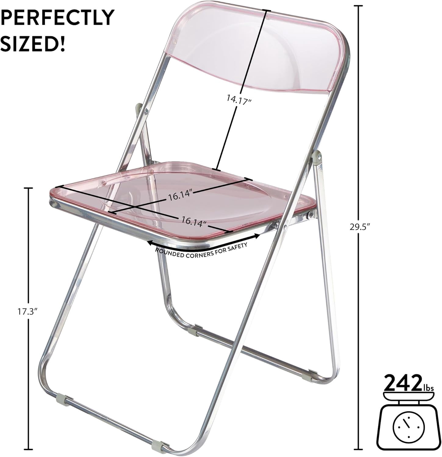 Urban Shop Transparent Acrylic Modern Folding Chair with Chrome Frame, Blush