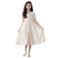 thumbnail image 4 of Zpanxa Robes d'Été pour Filles Manches Courtes Couleur Unie Col Rond Ample Décontractée Robe en Coton Beige 9 Ans, 4 of 7