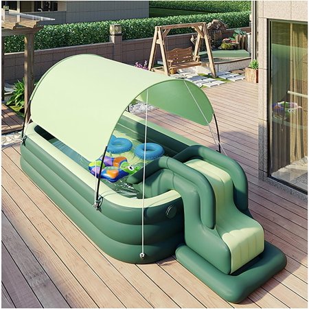 Inflatable Pool for Kids and Adults with Slide and Sunshade Full-Sized Inflatable Kiddie Pools Above Ground Pools for Family Backyard Garden Lawn Outdoor (Paddling Pool/Kiddie Pool)(C
