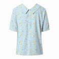 thumbnail image 4 of TOWMUS Womens Summer Blouses Women's Summer Lapel Print Cotton and Linen Top Shirts for Women Linen Floral Blouse Sky Blue, 4 of 5