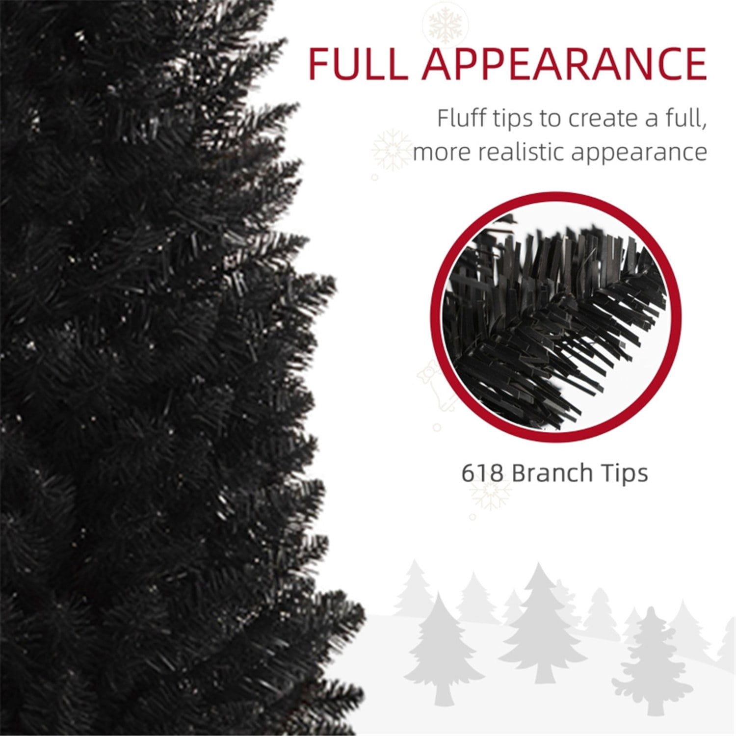Astoutdoor 8 ft Black Artificial Christmas Tree with 618 Tips, Slim Pencil Style, Plastic Base