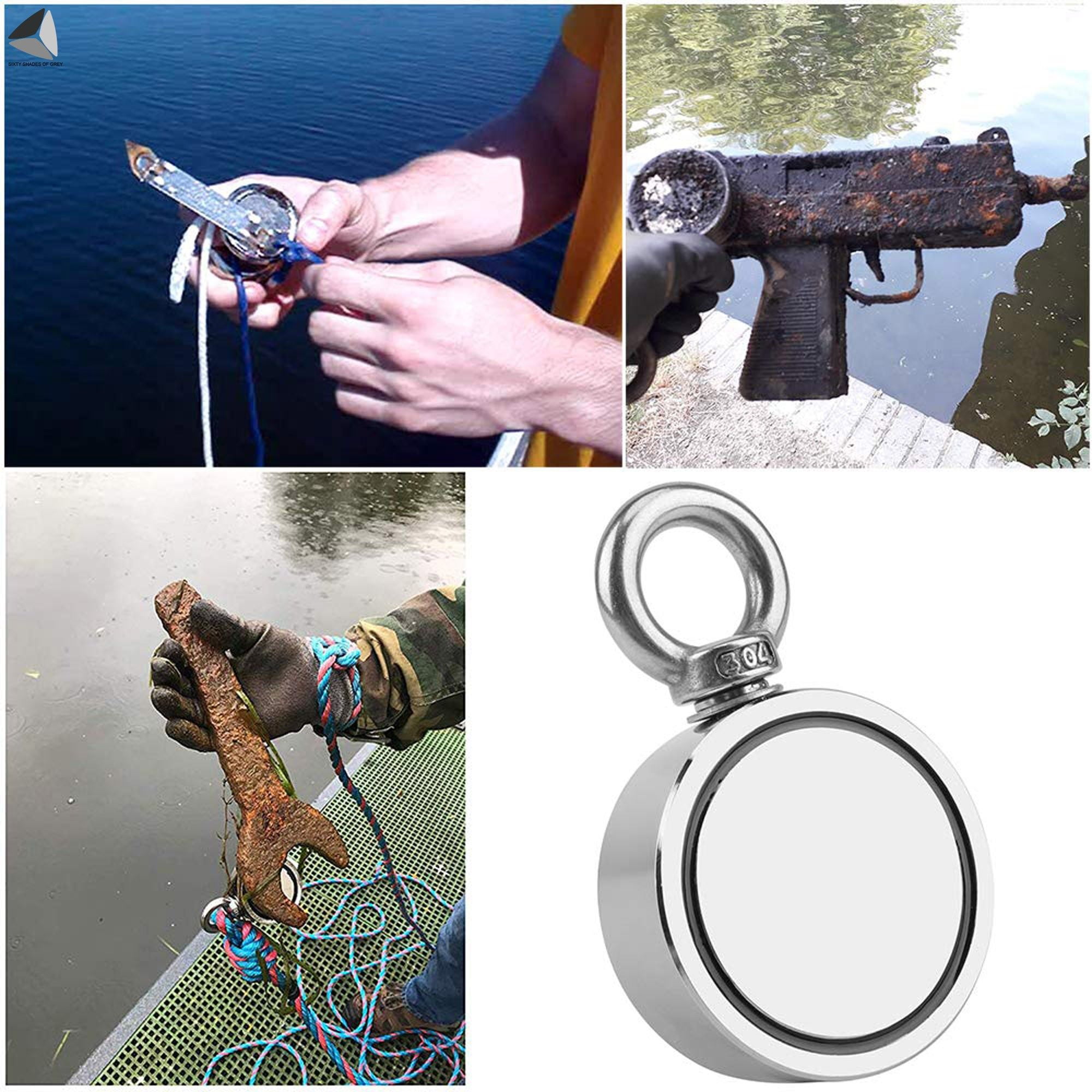PULLIMORE Round Double Sided Fishing Magnet Super Strong Neodymium 176 / 264 LBS Pulling Force