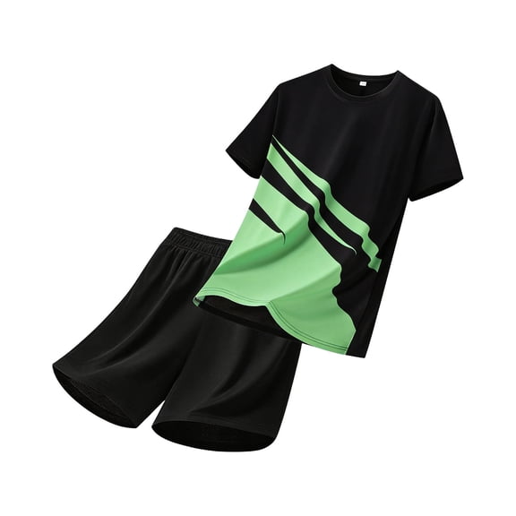 ZToonmas Men's 2 Piece Sportswear Set Crew Neck Printed T-Shirt and Elastic Waist Shorts Breathable Sports Outfit