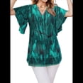 thumbnail image 2 of Blusas de Corta con Cuello en V para Mujer, Blusas Florales de Doble Capa de , Túnicas, Tops Planta Verde Azulada L, 2 of 8