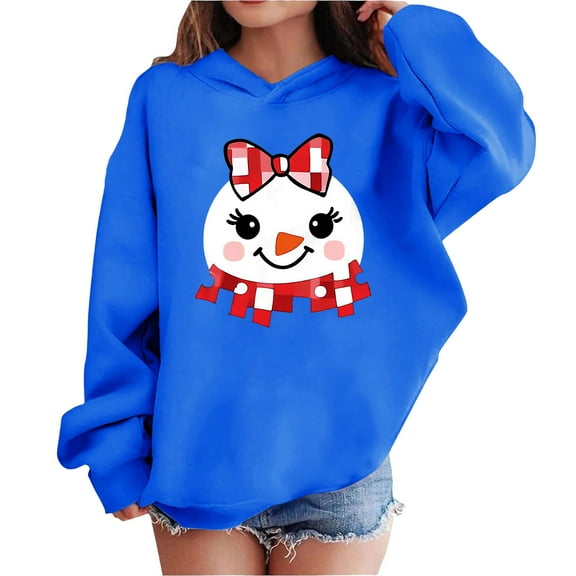 Lorytime Christmas Kids Hoodies for Boys Girls Printed Sweatshirt Long Sleeve Pullover Drop Shoulder Cute Tops Blue
