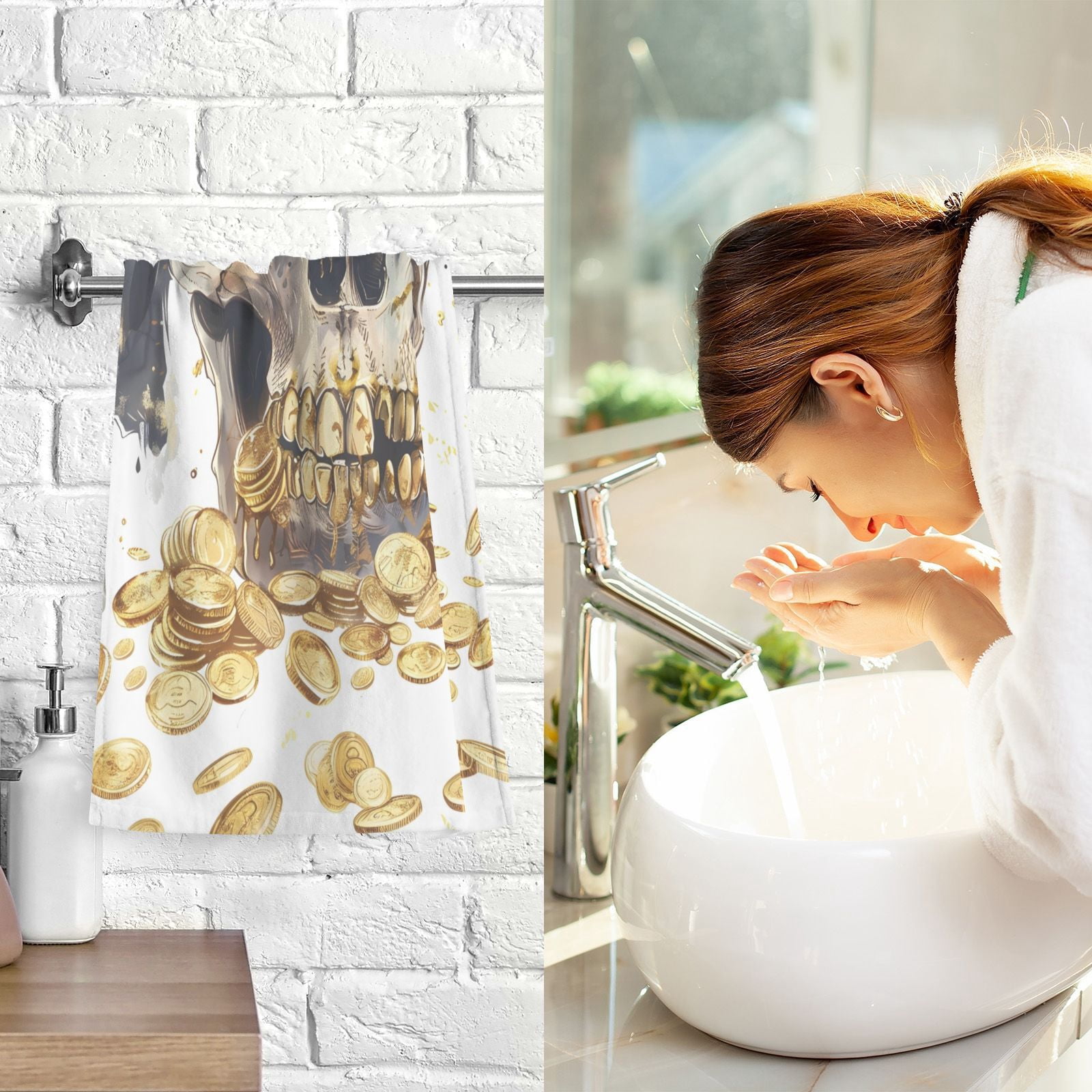 Skull Eye Patch Gold Coins Hand Towels Cotton Bath Towels Large Face Towels Absorbent for Bathroom 2 Packs