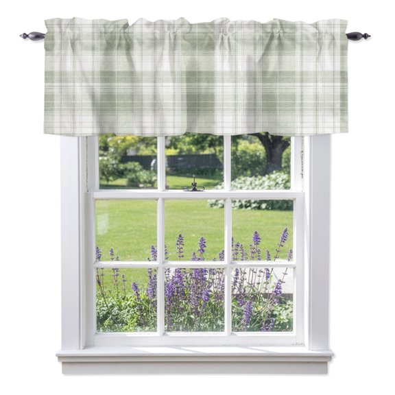 White White Checkered Valances for Windows, Minimalist Modern Gingham Gradient Geometrical Valance Window Treatment Rod Pocket Short Curtains Valances for Kitchen Bathroom 42"W x 18"L
