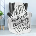 thumbnail image 4 of Enjoy the Little Things Soft Flannel Fleece Throw Blanket, Monochrome Lettering with Sun and Laurel Leaf, Cozy Plush for Indoor and Outdoor Use, 50" x 70", Black and White, by Ambesonne, 4 of 5