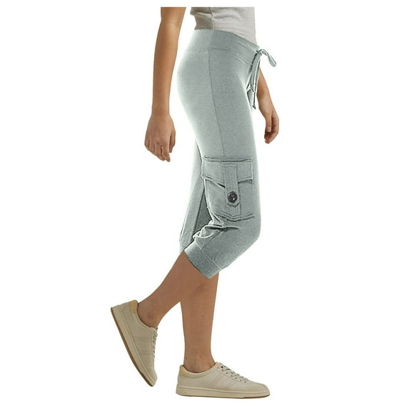 PMUYBHF Linen Pants Women Women Comfortable Elastic Waist Button Side Pockets Two Pocket Yoga Cropped Cargo Cropped Pants Hiking Pants Women Petite Length Womens Ski Pants Petite