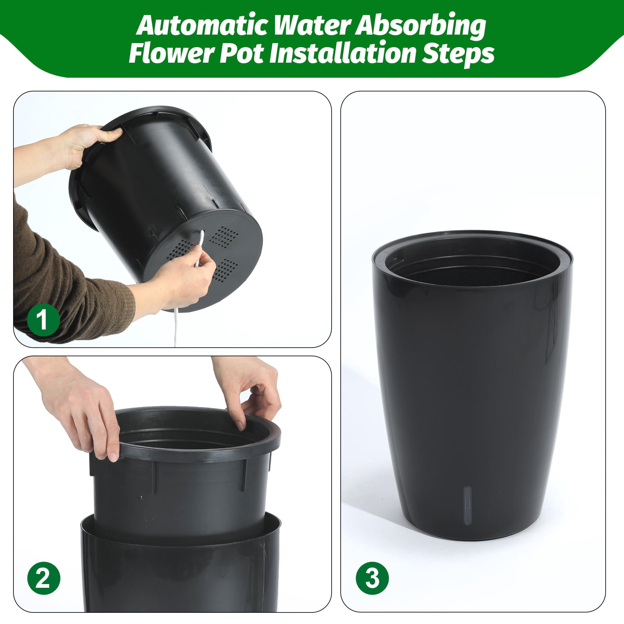 Large Planters with Built-In Drainage System and Water Level Monitor, Planter Set of 2, Self-Watering Flower Pots for Indoor and Outdoor Use, Perfect for Porch, Patio, Backyard