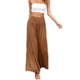 thumbnail image 2 of Pantalones largos de mujer cintura alta pierna ancha cintura elástica Color puro transpirable cómodos pantalones sueltos para citas diarias caqui M, 2 of 5