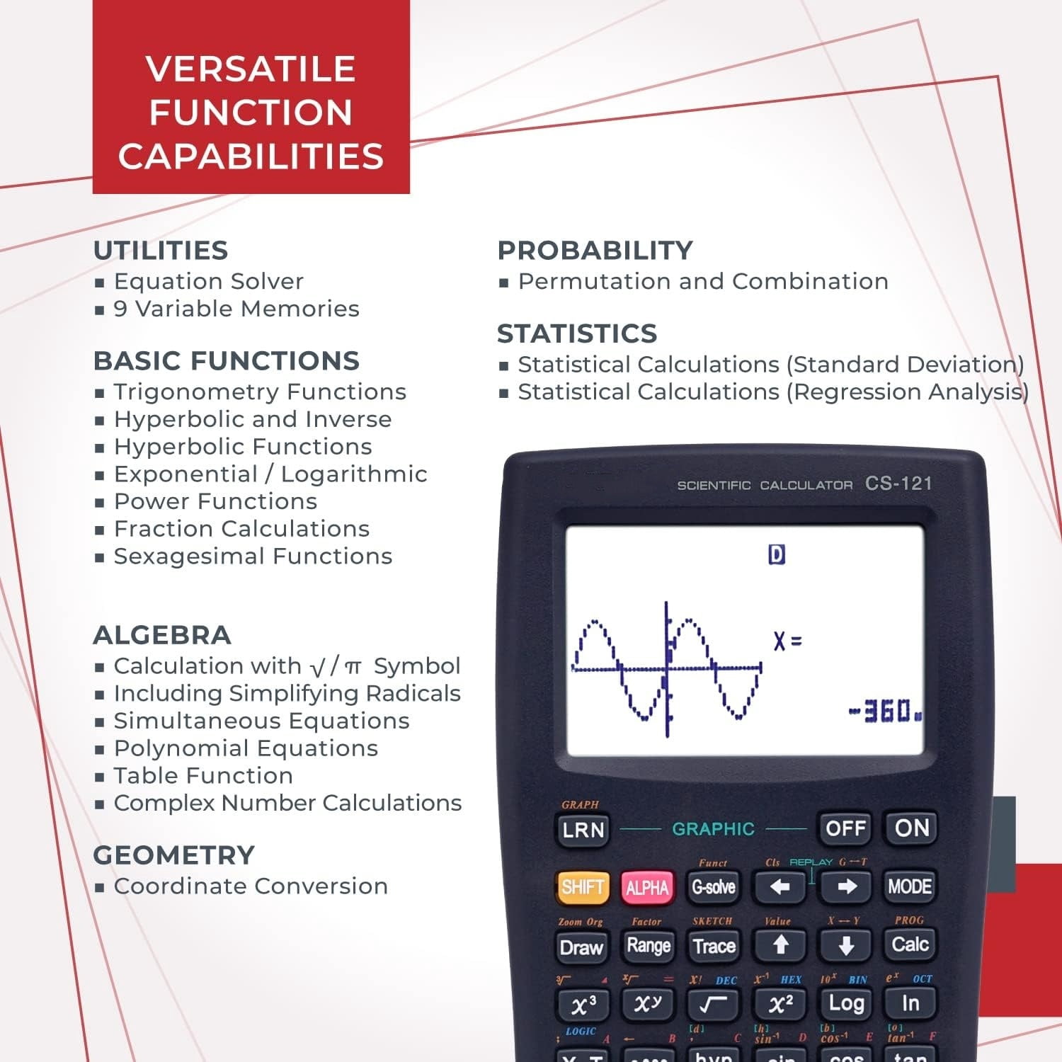 Scientific Calculator with Graphic Functions, Multiple Modes with Intuitive Interface, Perfect for Beginner and Advanced Courses, High School or College