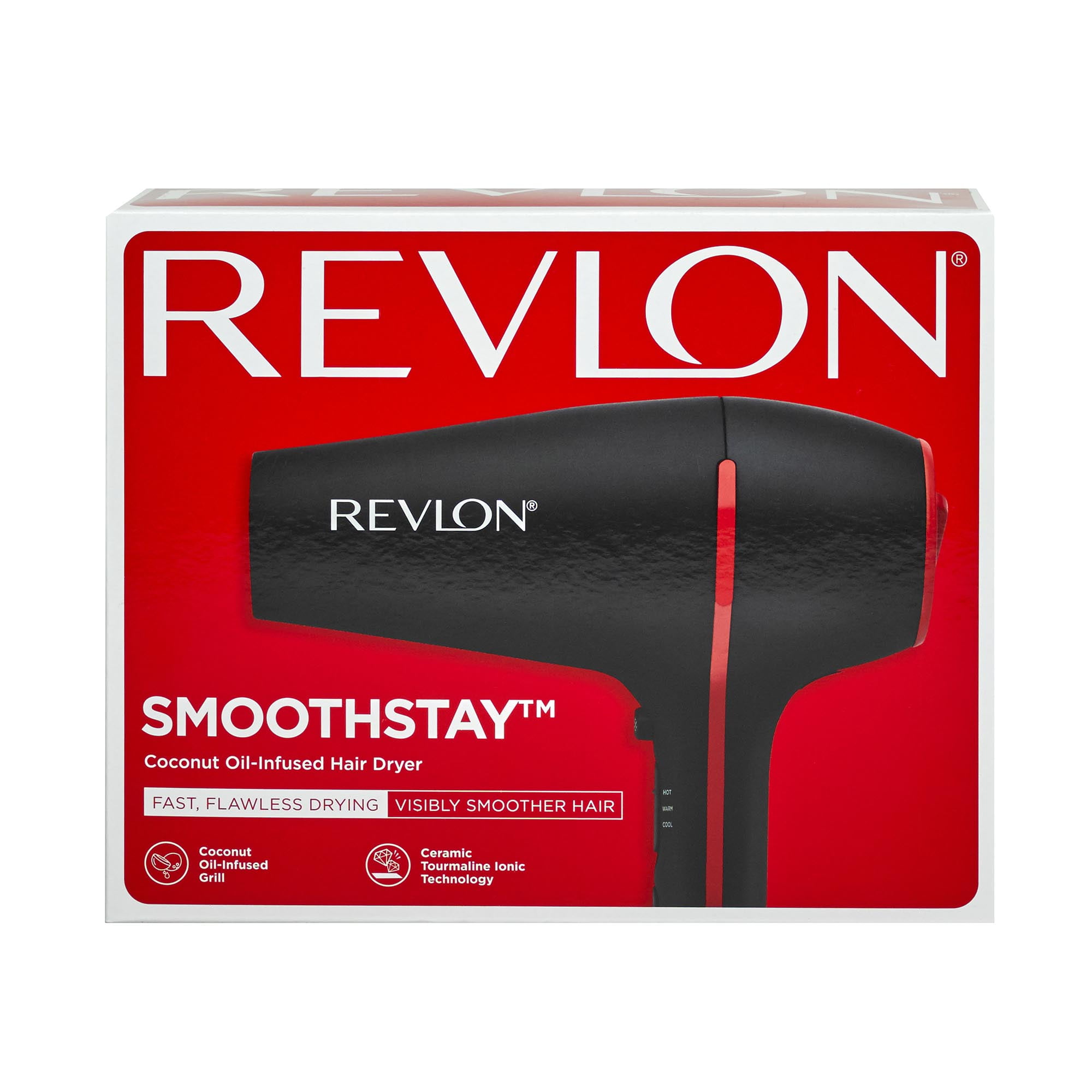 Revlon Smoothstay Coconut Oil-Infused Ceramic Hair Dryer, Black