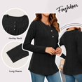thumbnail image 3 of TEMOFON Womens Tops Fall Casual Button Crew Neck Henley Shirts Long Sleeve Tunic Tops Womens Soft Lightweight Sweaters M, 3 of 9