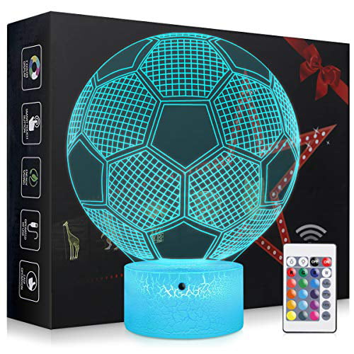 3D Illusion Lamp Kids Night Light Football 16 Colors Soccer Lamps for Boys Gifts 